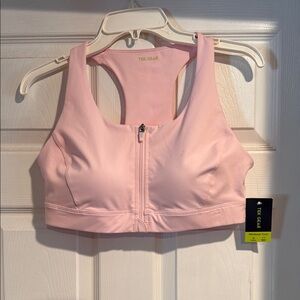 Tek Gear Pink Sports Bra with Wide Straps and Zip-Front